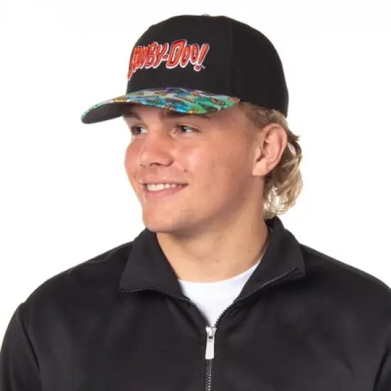 Scooby Doo Snack Time Tie-Dye Pre-Curved Bill Adjustable Snapback Hat Cap Black image {5}