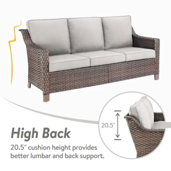 POCASSY Wicker Outdoor Couch, Brown Wicker Sofa Outdoor Furniture with All Weather Rattan and Olefin Cushion for Porch Balcony image {4}