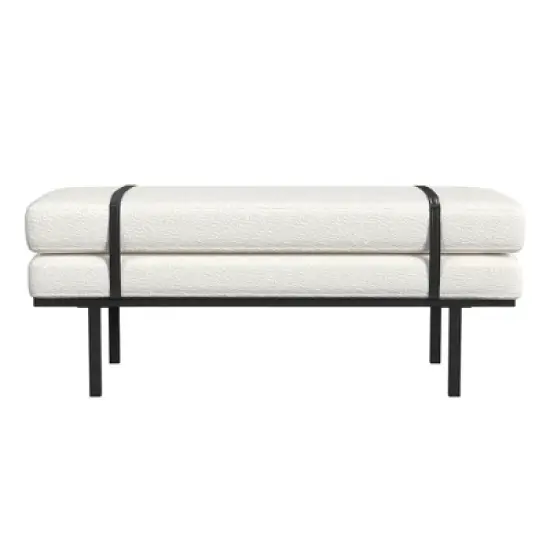 Upholstered Bench with Metal Base Cream Boucle - HomePop image {4}