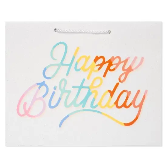 Small "Happy Birthday" Bag White - Spritz&trade;: Multicolor Rainbow Paper Gift Bag, 9.75" x 7.75" x 4", Birthday Party image {1}