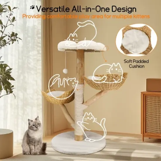 Artloge 2/3Tiers Wooden Cat Climbing Tree Indoor Cat Tree Activity Tower Cozy Kitten Play House with Plush Cushion & Sisal Scratch Post & Dangling Toy image {2}