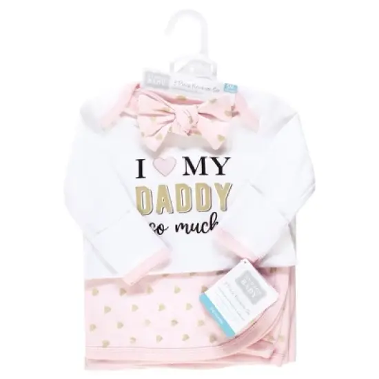 Hudson Baby Infant Girl Gown, Swaddle Blanket and Cap or Headband, Daddy Hearts, 0-6 Months image {1}