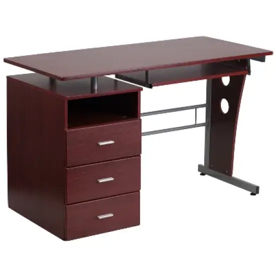 Flash Furniture Computer Desk with Three Drawer Single Pedestal and Pull-Out Keyboard Tray image {10}