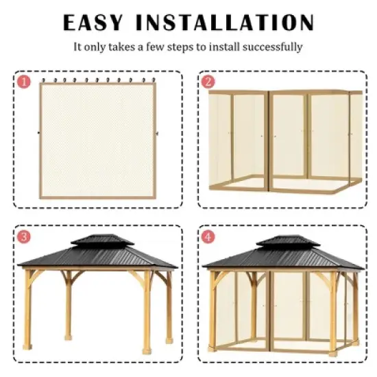 Aoodor Gazebo Netting Screen Replacement Universal 4-Panel Sidewalls 10' x 13' (Only Netting) image {4}