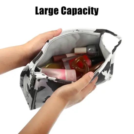 Unique Bargains Makeup Bag Cosmetic Travel Bag Large Makeup Bag Organizer Bag for Women Faux Leather Black White 1 Pcs image {4}