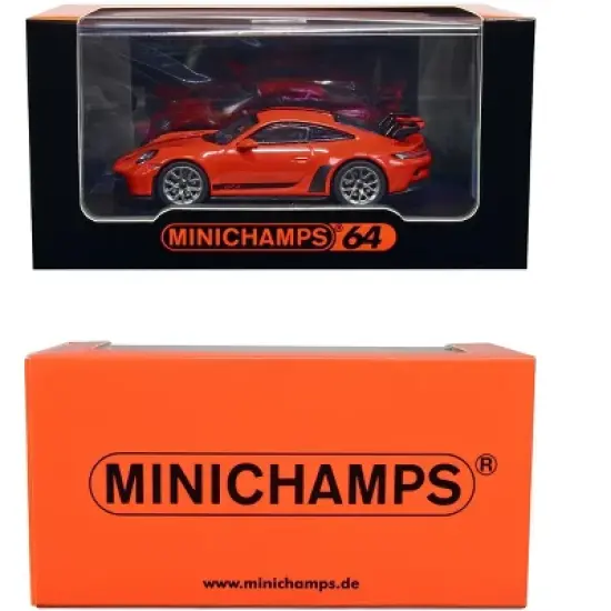 Porsche 911 (992) GT3 Lava Orange with Black Stripes 1/64 Diecast Model Car by Minichamps image {2}