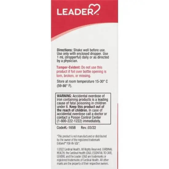Leader 15 mg Infant & Toddler Cherry Flavor Iron 1.67 fl oz image {4}