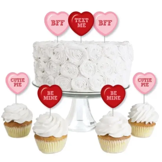 Big Dot of Happiness Conversation Hearts - Dessert Cupcake Toppers - Valentine's Day Party Clear Treat Picks - Set of 24 image {8}