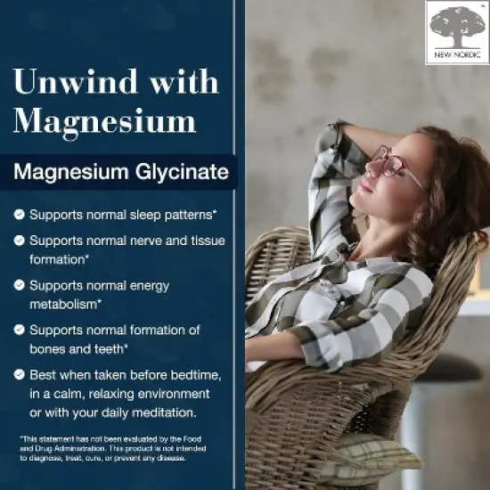NEW NORDIC Magnesium Glycinate -220 mg Maximum Absorption Tablets with Pine Bark and Long Pepper - Gentle on Stomach for Women and Men image {1}