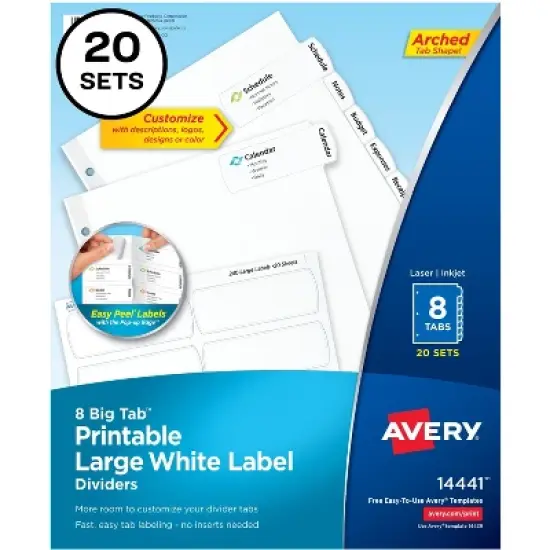 Avery Big Tab Large White Label Tab Dividers 8-Tab Letter 14441 image {7}