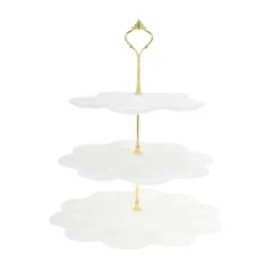 Unique Bargains 3-Layer Dessert Cupcake Stand Flower-shaped with Tiered Serving Tray for Pastries Donuts and Fruits White Glod Tone image {6}
