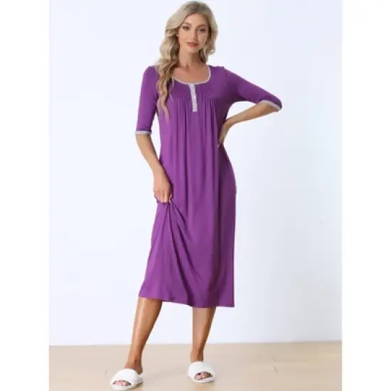 cheibear Womens Sleepwear Lounge Long Dress with Pockets Soft Nightshirt Pajama Nightgown image {1}