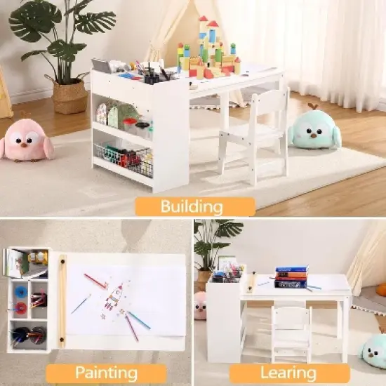 Toddler Craft Play Wood Activity Desk Kids Art Table with Large Storage Shelves for Writing Drawing,Nursery, Children's Wooden Furniture image {1}