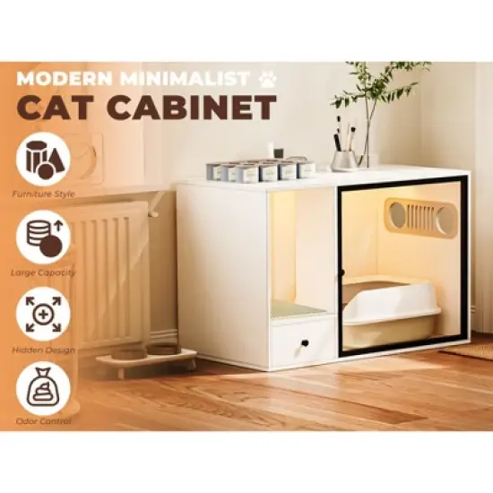 ATJafurn White Furniture Style Cat Cabinet with Storage Space, 37.4 " Modern Hidden Cat Litter Box Enclosure for Living Room image {9}