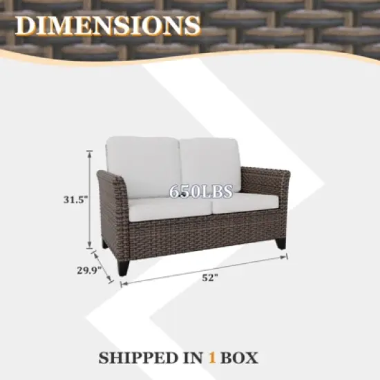 EAGLE PEAK Ocean Vista Outdoor Wicker Patio Sofa, Variated All-weather PE Wicker Loveseat with Cushions image {2}