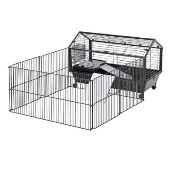 PawHut Small Animal Cage Bunny Playpen with Main House and Run for Rabbit, Guinea Pigs, Chinchilla for Indoor and Outdoor image {7}