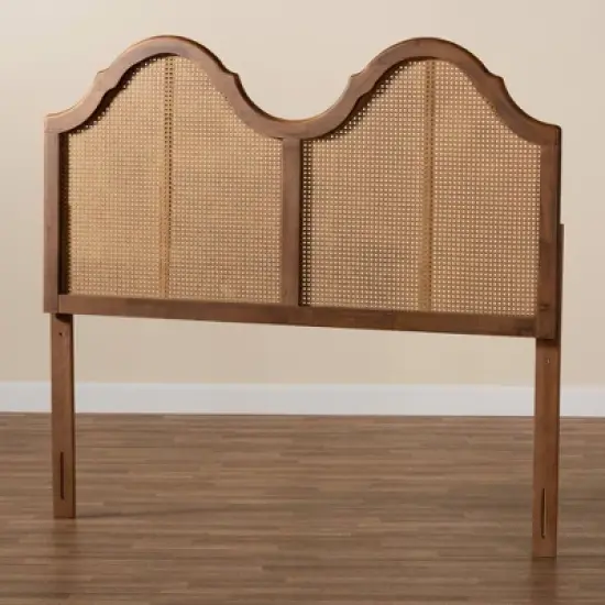 Hazel Vintage Wood and Synthetic Rattan Arched Headboard Walnut - Baxton Studio image {3}