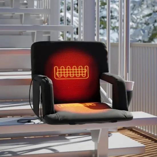 Flash Furniture Malta Portable Heated Reclining Stadium Chair with Armrests, Heated Padded Back & Heated Seat with Dual Storage Pockets and Backpack Straps image {8}