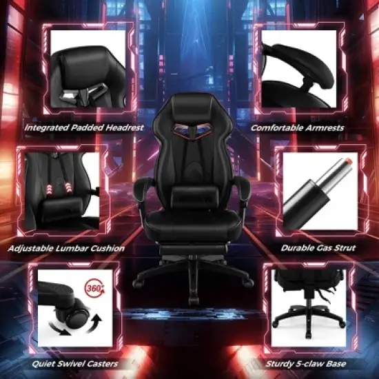 Costway Adjustable E-Sports Racing Style Chair with Padded Headrest, Lumbar Support Blue/Black/Grey/Red image {9}
