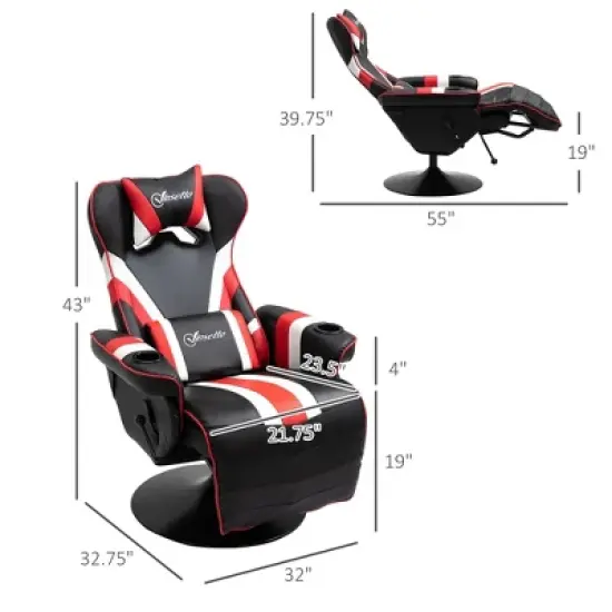 Kumasinova 90&deg;-130&deg;Recliner Gaming Chair with Swivel Base Plate&Cup Holder,360&deg;Swivel Office Chair Video Game Chairs with Head&Lumbar Pillow,Footrest image {2}