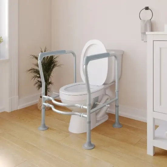 Flash Furniture HERCULES Adjustable Toilet Safety Rail with Silver Steel Frame, Gray Padded Handles and Suction Cup Feet for Stability image {11}