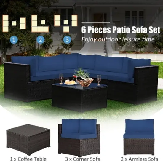 Costway 6PCS Rattan Patio Sectional Sofa Conversation Set Outdoor image {5}