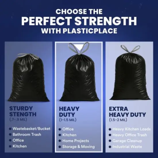 Plasticplace 32-33 Gallon Drawstring Trash Bags, Black (100 Count) image {4}