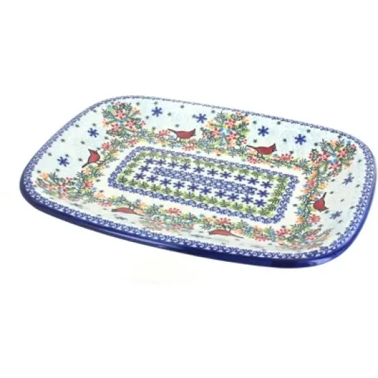 Blue Rose Polish Pottery 121 Vena Large Rectangular Serving Platter image {8}