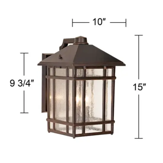 Kathy Ireland Sierra Craftsman Mission Outdoor Wall Light Fixture Rubbed Bronze 15" High Frosted Seeded Glass Panels for Post Exterior Barn Deck House image {5}