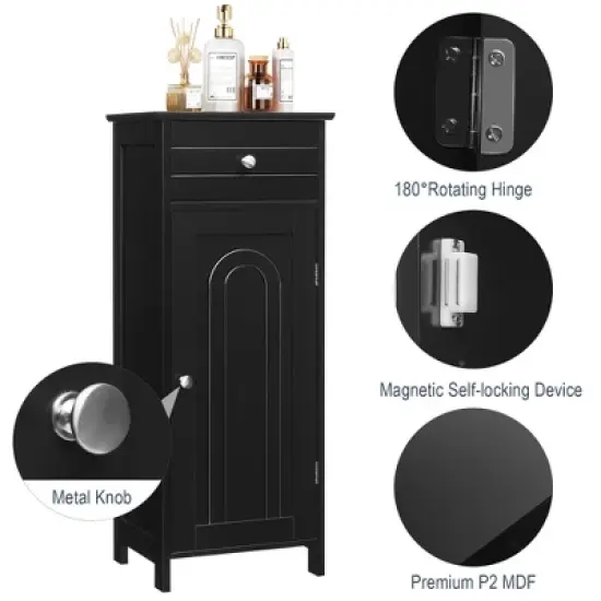 Costway Bathroom Floor Cabinet Storage Organizer Free-Standing w/ Drawer Grey\Black\Brown image {7}