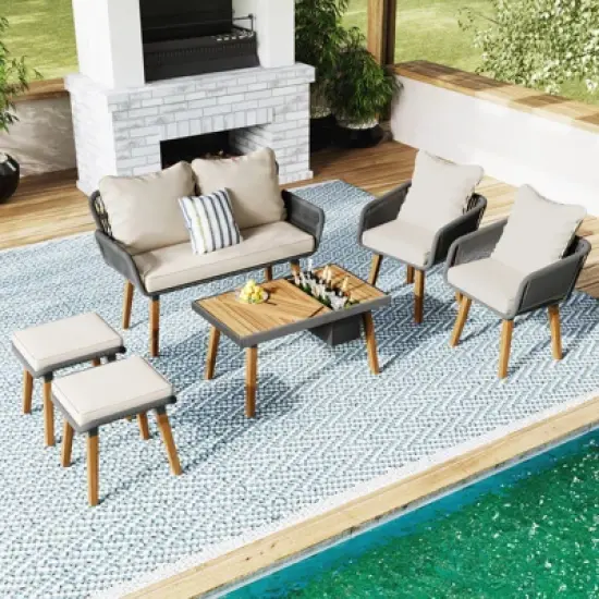 Syemin Patio Seating Sets, Modern Seating Set, Elevate Your Outdoor Space, Designed for Ultimate Comfort, Beige, 50.3"*24.9"*33.3" image {1}