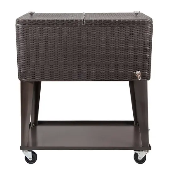 Home Aesthetics Outdoor Patio Rolling Cooler Cart 80 Qt Wicker Ice Chest Beverage Brown Rattan image {5}