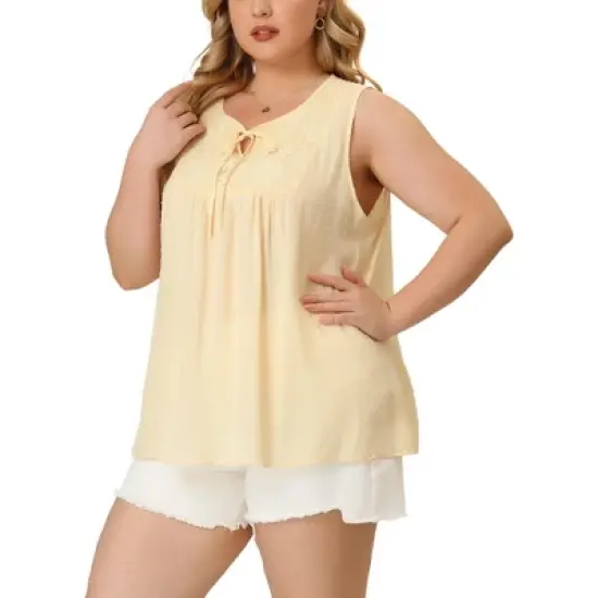 Agnes Orinda Women's Plus Size Blouses Lace Swiss Dots Sleeveless Summer Babydoll Tops image {1}