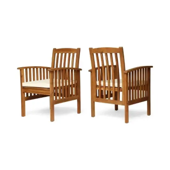 PAGED Outdoor Dining Chairs Set of 2 Wood Patio Arm Chairs with Cushions for Poolside, Garden, Backyard image {1}