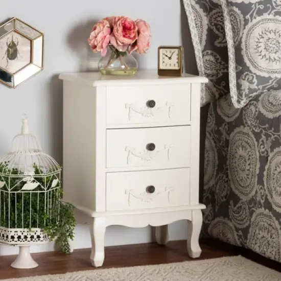 Callen Wood 3 Drawer Nightstand White - Baxton Studio image {1}