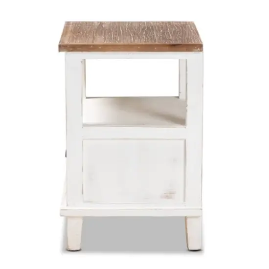 Glynn Wood 1 Drawer Nightstand White/Brown - Baxton Studio image {3}