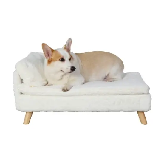 Elevated Luxury Velvet Dog Sofa Bed L Shaped Dogs Lounger Couch Bed with Removable Cushion Mat & Soft Pillow for Kitten Puppy image {10}