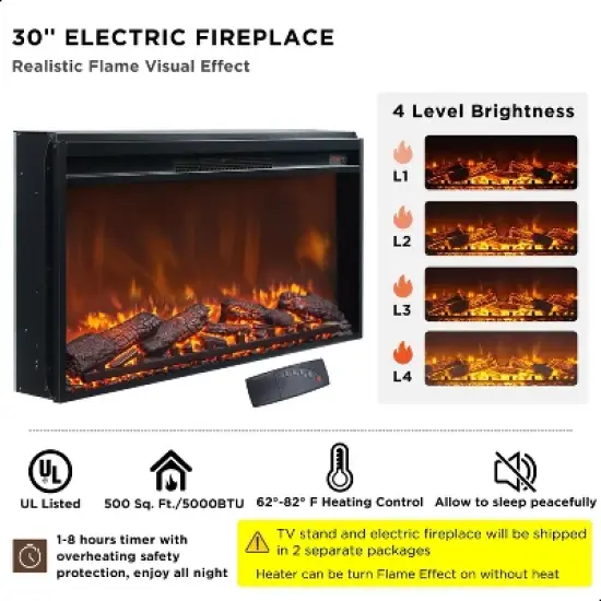 SinCiDo 70" Fireplace TV Stand, Entertainment Center w/ 30" Fireplace, Equipped w/ Remote Control & 3D Flame, Storage Cabinets & Drawers image {3}