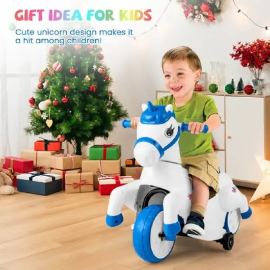 Costway 12V Kids Ride on Unicorn Toy w/ Training Wheels Music One-button Start Horse Toy image {4}