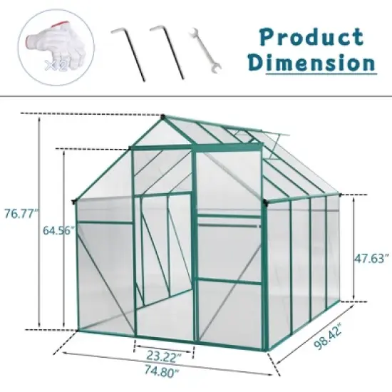 6x8 FT Polycarbonate Greenhouse with Sliding Door, Heavy Duty Walk in Greenhouse with Roof Vent, Plant Greenhouse for Patio Garden Backyard image {2}