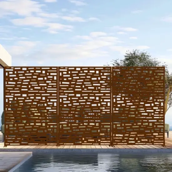 Lirago Metal Outdoor Privacy Screen Freestanding Patio Decorative Screens 72"x47" Brown image {2}