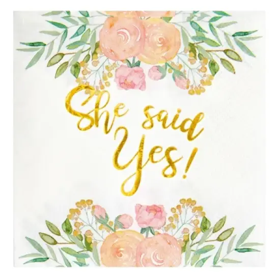 Sparkle and Bash 50 Pack Gold Foil She Said Yes Napkins for Engagement Party Supplies, Bridal Shower Decorations, 3-Ply, White, 5 x 5 In image {4}