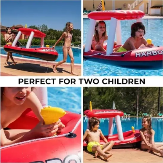 Zone Tech Fireboat Squirter Inflatable Pool Toy and Inflatable Patrol Boat Pool for Kids Cool Retro Style for Beach Ocean Pool Lake Extra Floatie image {6}