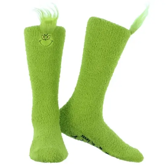 Dr. Seuss Women's The Grinch Always Naughty Cozy Fuzzy Anti-Slip Grip Knee-High Slipper Socks 1 Pair (OSFM) Green image {5}