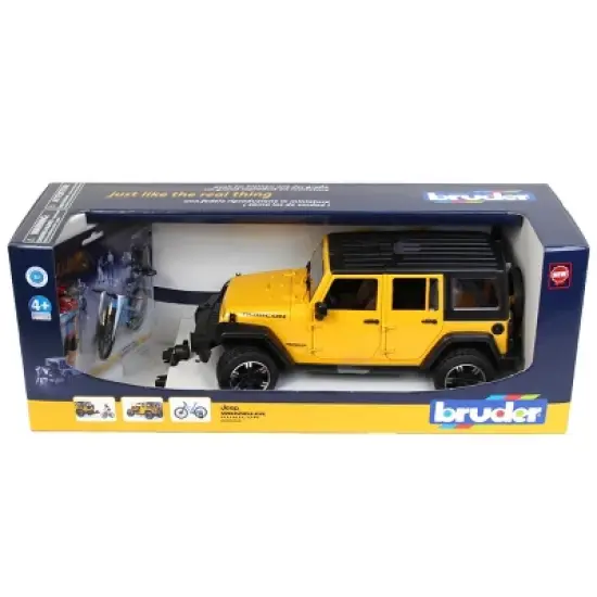 Bruder Jeep Wrangler Rubicon w Mountain bike and figure image {1}
