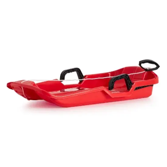 Slippery Racer Downhill Thunder Flexible Kids Toddler Plastic Toboggan Snow Sled with Built In Brake System, Pull Rope, and Handle Grips, Red image {1}
