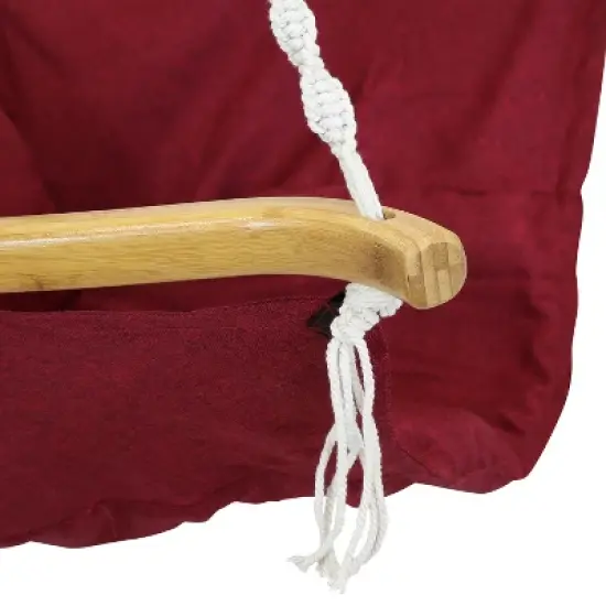 Sunnydaze Audrey Olefin Fabric Outdoor Hammock Chair Swing with Bamboo Wood Armrest and Cushion - 260 lb Weight Capacity - Red image {2}