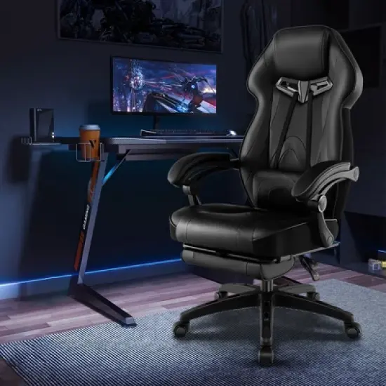 Costway Adjustable E-Sports Racing Style Chair with Padded Headrest, Lumbar Support Blue/Black/Grey/Red image {1}