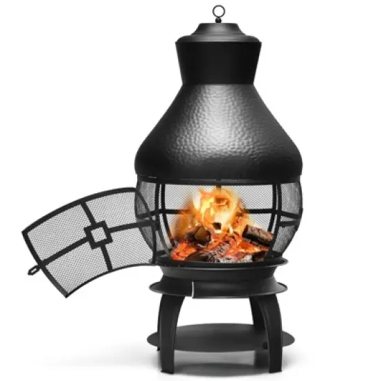 WELLFOR 20" Wood Burning Patio Chimney Outdoor Fireplace W-70670 Black image {8}