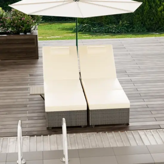 Outdoor Patio Chaise Lounge Chairs Set of 2, PE Wicker Pool Recliners with Adjustable Backrest, Storage Shelf and Cushions image {7}